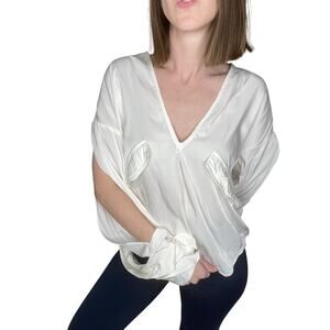 Atoir White Silk Ties & Lies V-neck Architectural Slit Sleeve Blouse Top US 8